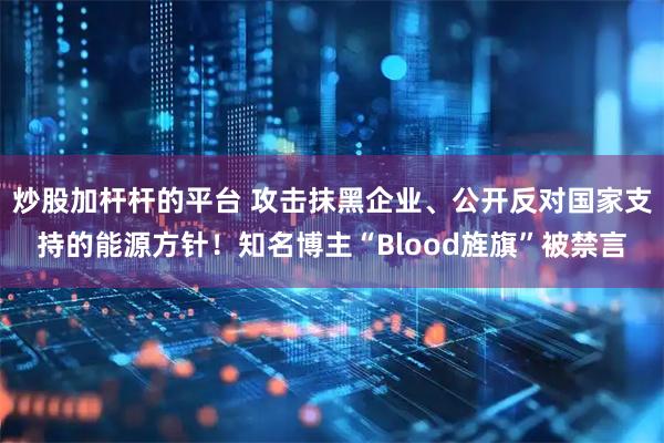 炒股加杆杆的平台 攻击抹黑企业、公开反对国家支持的能源方针！知名博主“Blood旌旗”被禁言